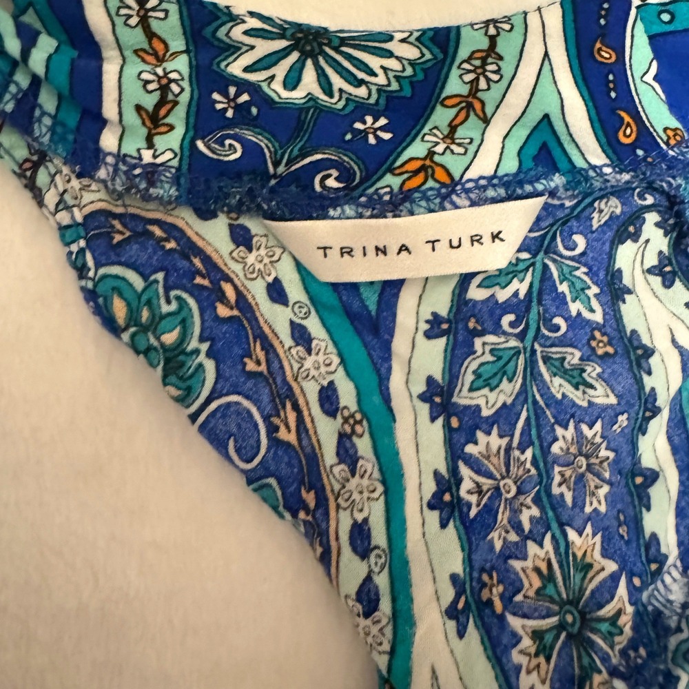 Trina Turk Swim Cover Up Paisley Tassel Blue Womens M Boho Resort Beachwear - Picture 3 of 3